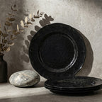 Hammered Gloss Black Scalloped Plates - Set of 4