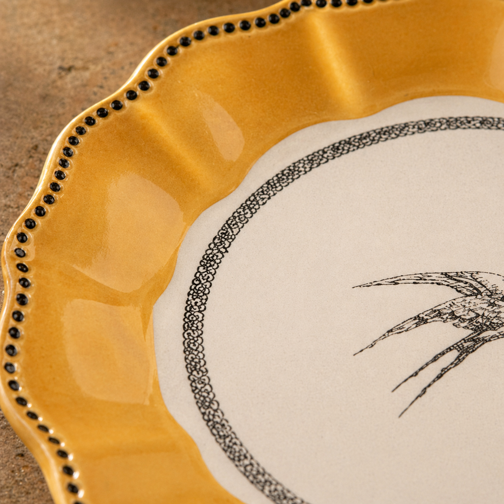 Vintage Swallow Scalloped Plates - Set of 4 (Mustard Yellow)