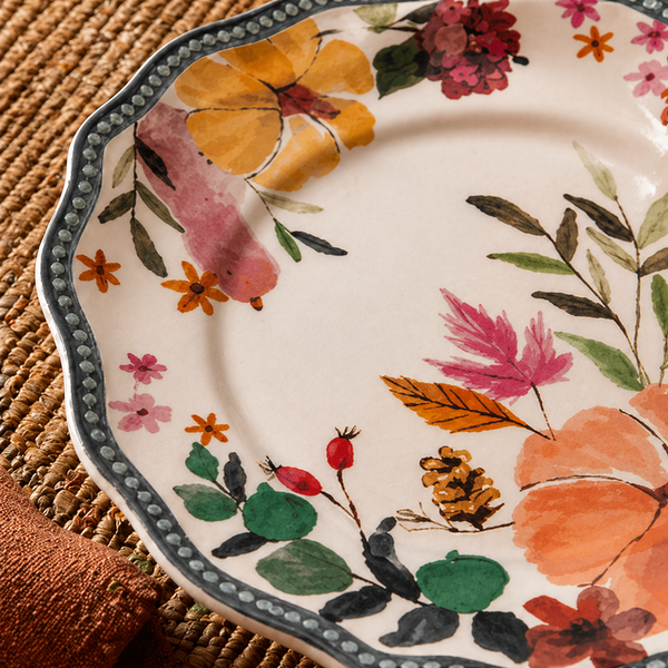 Autumn Harvest Watercolor Scalloped Plates - Set of 4