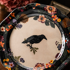 Gothic Raven and Vintage Floral Scalloped Plates - Set of 4