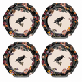 Gothic Raven and Vintage Floral Scalloped Plates - Set of 4