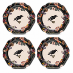 Gothic Raven and Vintage Floral Scalloped Plates - Set of 4