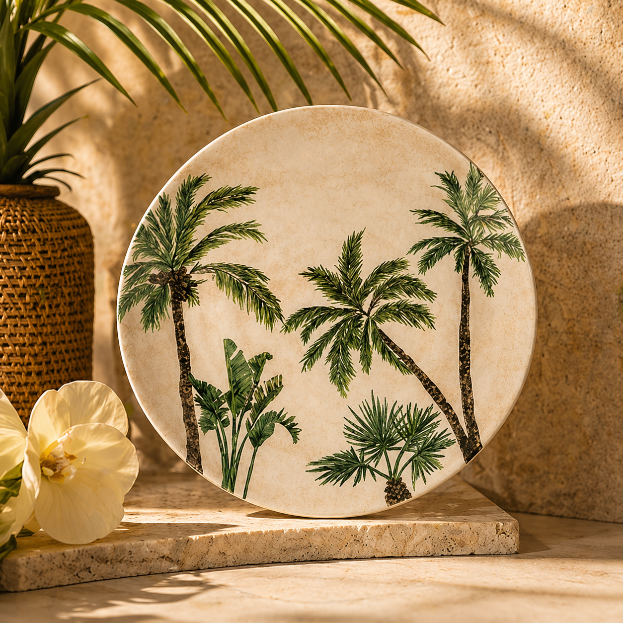 Vintage Tropical Palm Tree Plates - Set of 4