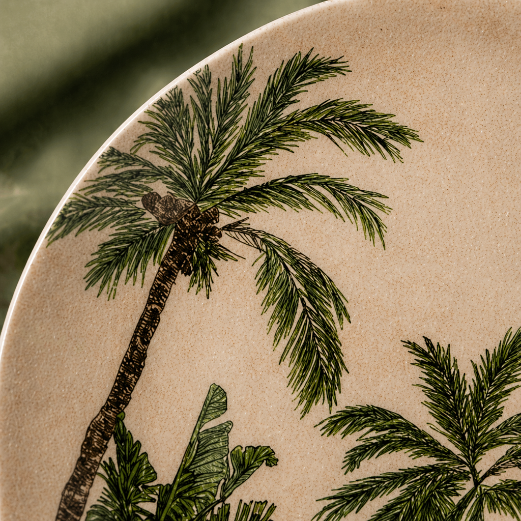 Vintage Tropical Palm Tree Plates - Set of 4