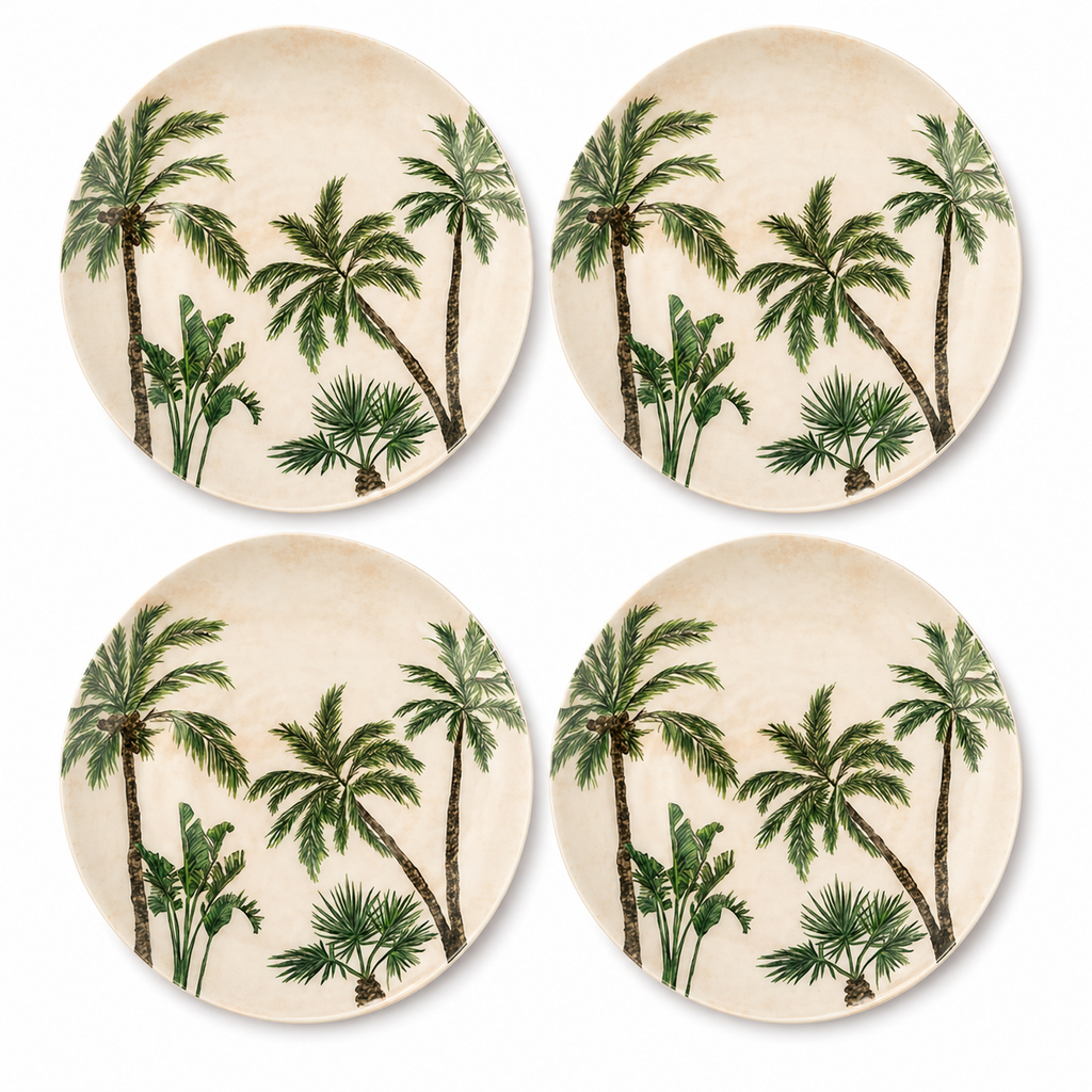 Vintage Tropical Palm Tree Plates - Set of 4
