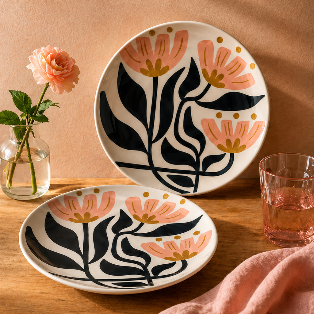 Mid-Century Modern Floral Plates - Set of 4