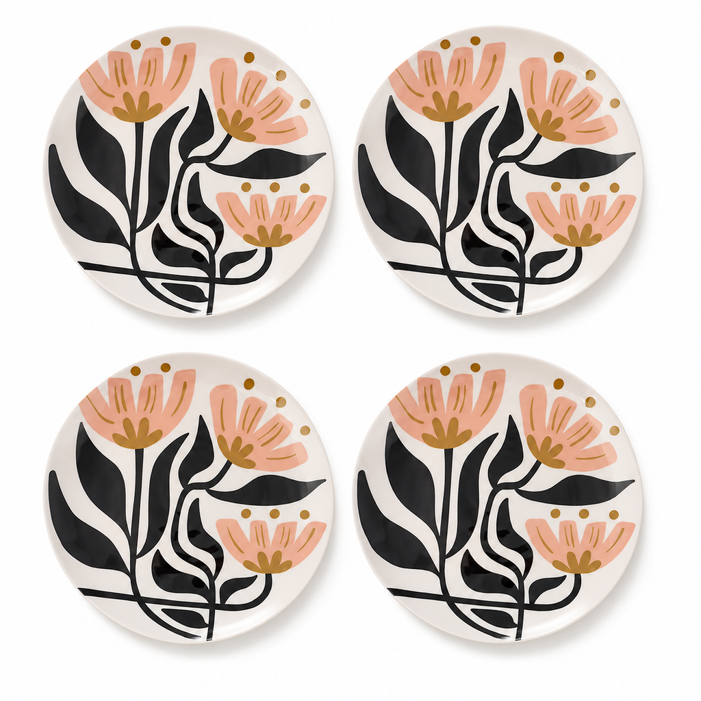 Mid-Century Modern Floral Plates - Set of 4