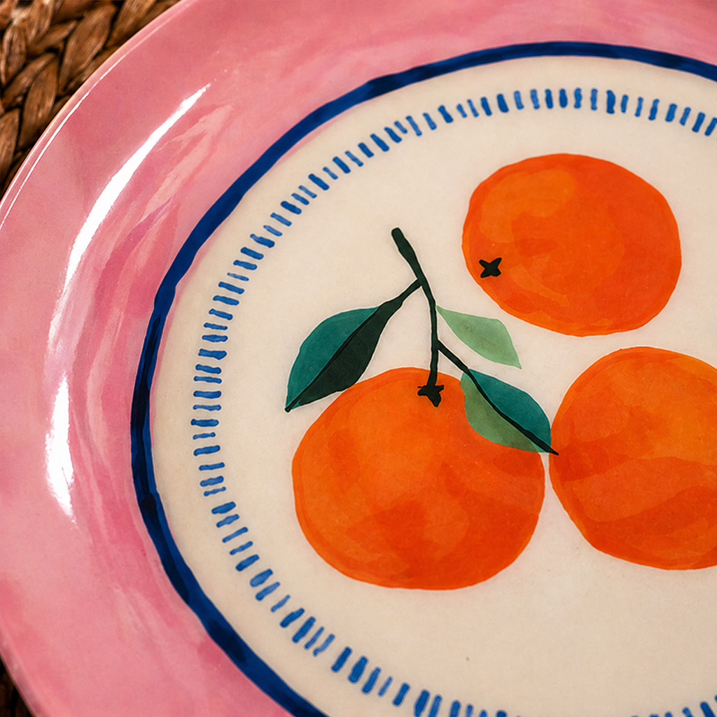 Pastel Pink Citrus Motif Plates - Set of 4