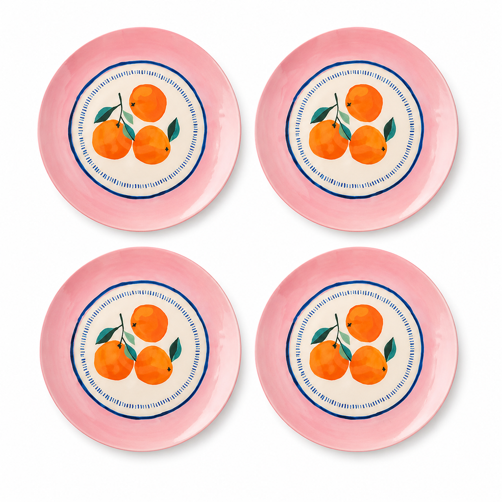 Pastel Pink Citrus Motif Plates - Set of 4