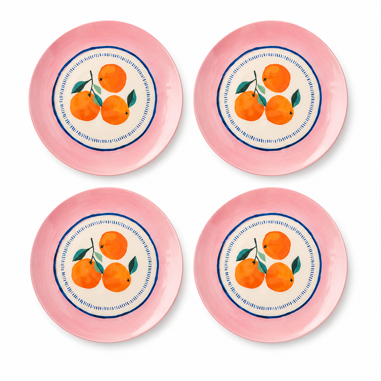 Pastel Pink Citrus Motif Plates - Set of 4