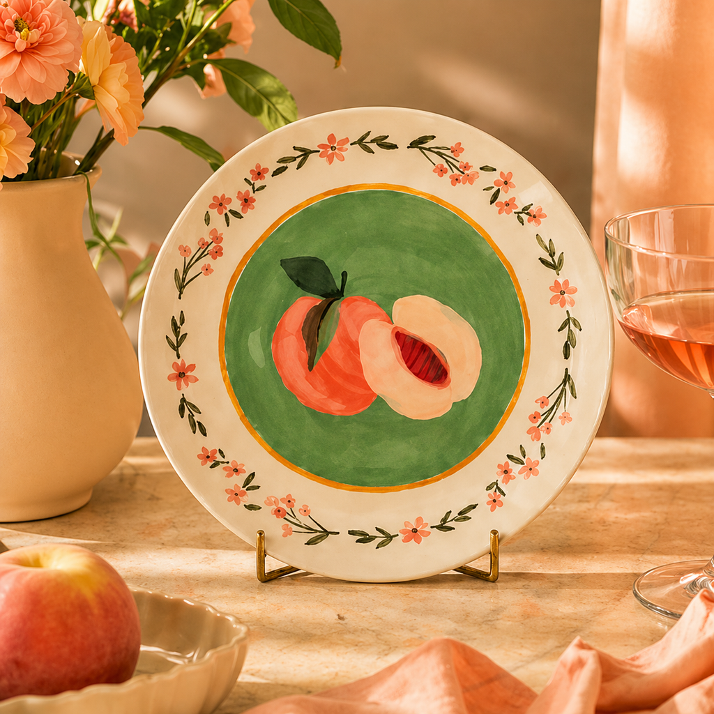 Orchard Peach & Floral Garland Plates - Set of 4