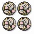 Moody Folk Art Floral & Bird Plates - Set of 4