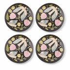 Moody Folk Art Floral & Bird Plates - Set of 4