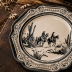 Vintage Western Cowboy Toile Scalloped Plates - Set of 4