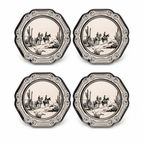 Vintage Western Cowboy Toile Scalloped Plates - Set of 4