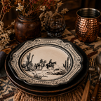 Vintage Western Cowboy Toile Scalloped Plates - Set of 4